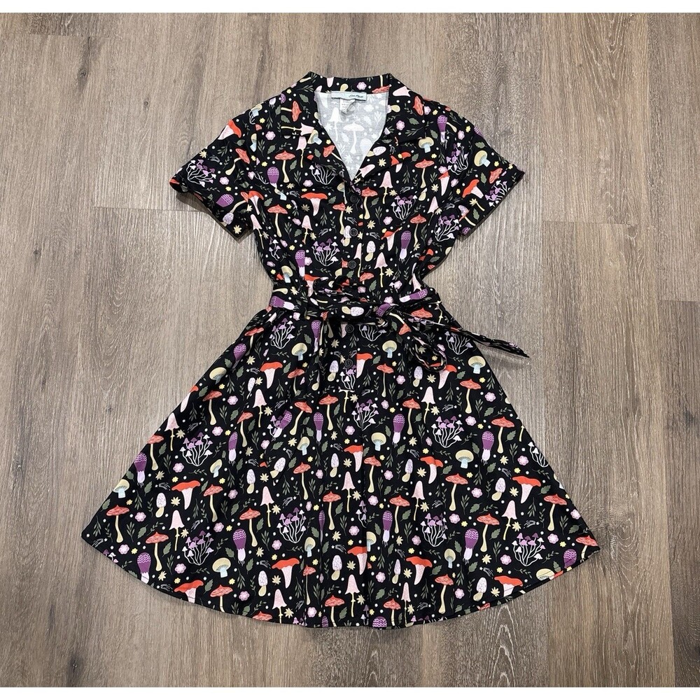 Eva Rose Dress Mushroom Print Retro Rockabilly Cottagecore Whimsy Size Small